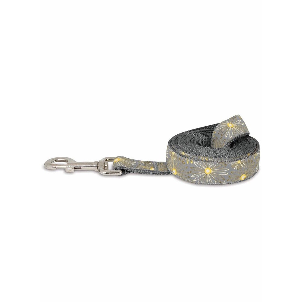 Petmate Dog Leash 6' Nylon For Large Dogs Silver With Yellow Flowers